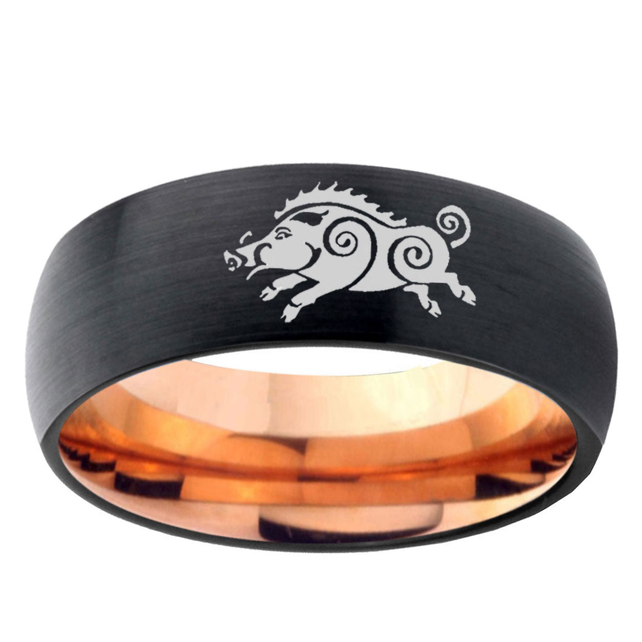 5mm Wild Boar Two-Tone Classic Dome Black Rose Gold Tungsten Wedding Band