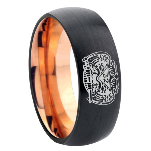 8mm 32 Degree Freemason Two-Tone Classic Dome Black Rose Gold Tungsten Wedding Band