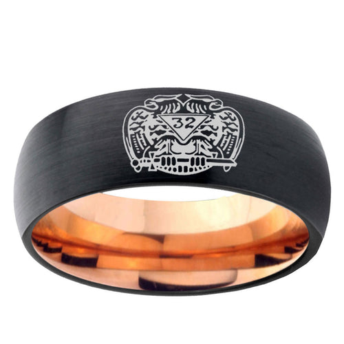 5mm 32 Degree Freemason Two-Tone Classic Dome Black Rose Gold Tungsten Wedding Band