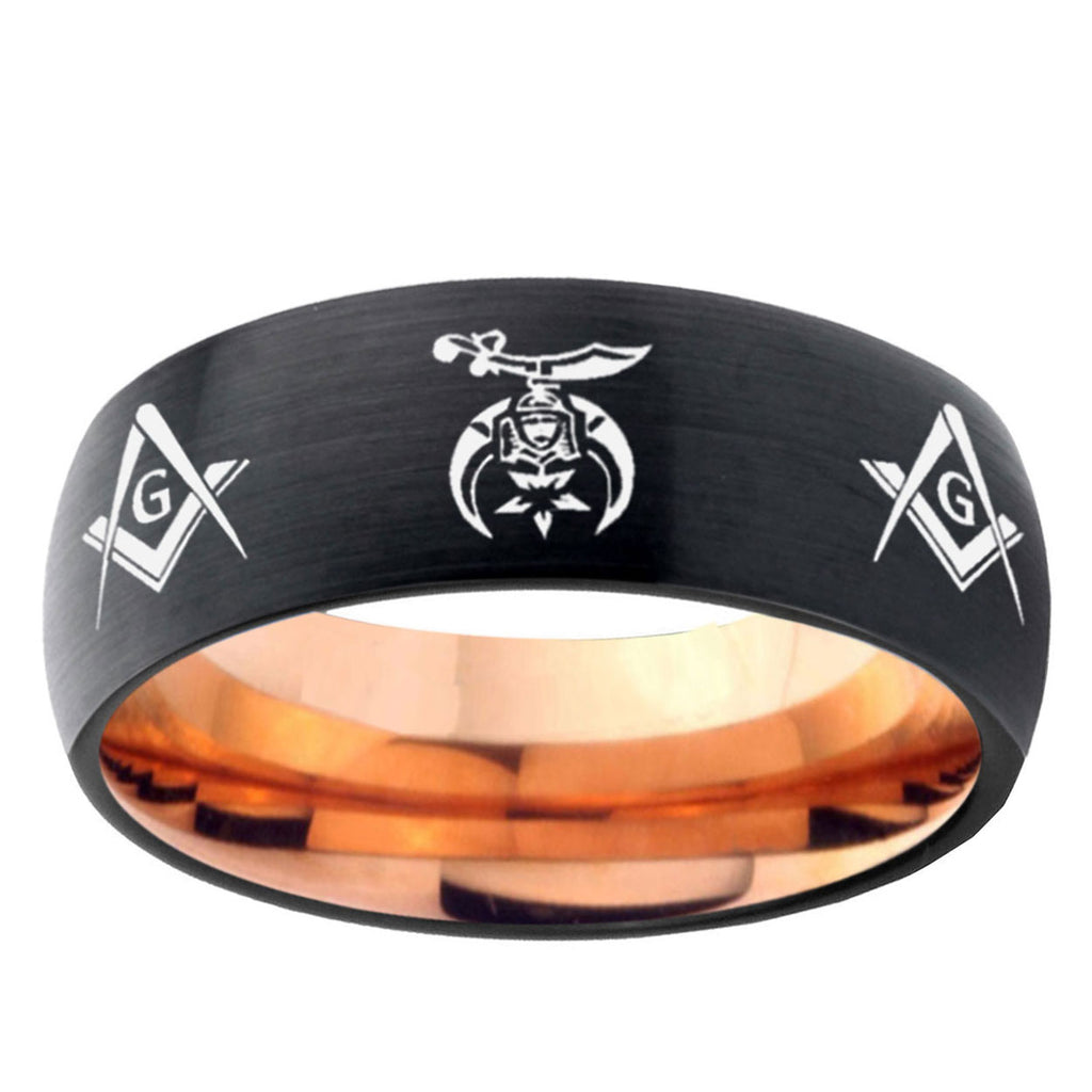 5mm Masonic Shriners Two-Tone Classic Dome Black Rose Gold Tungsten Wedding Band