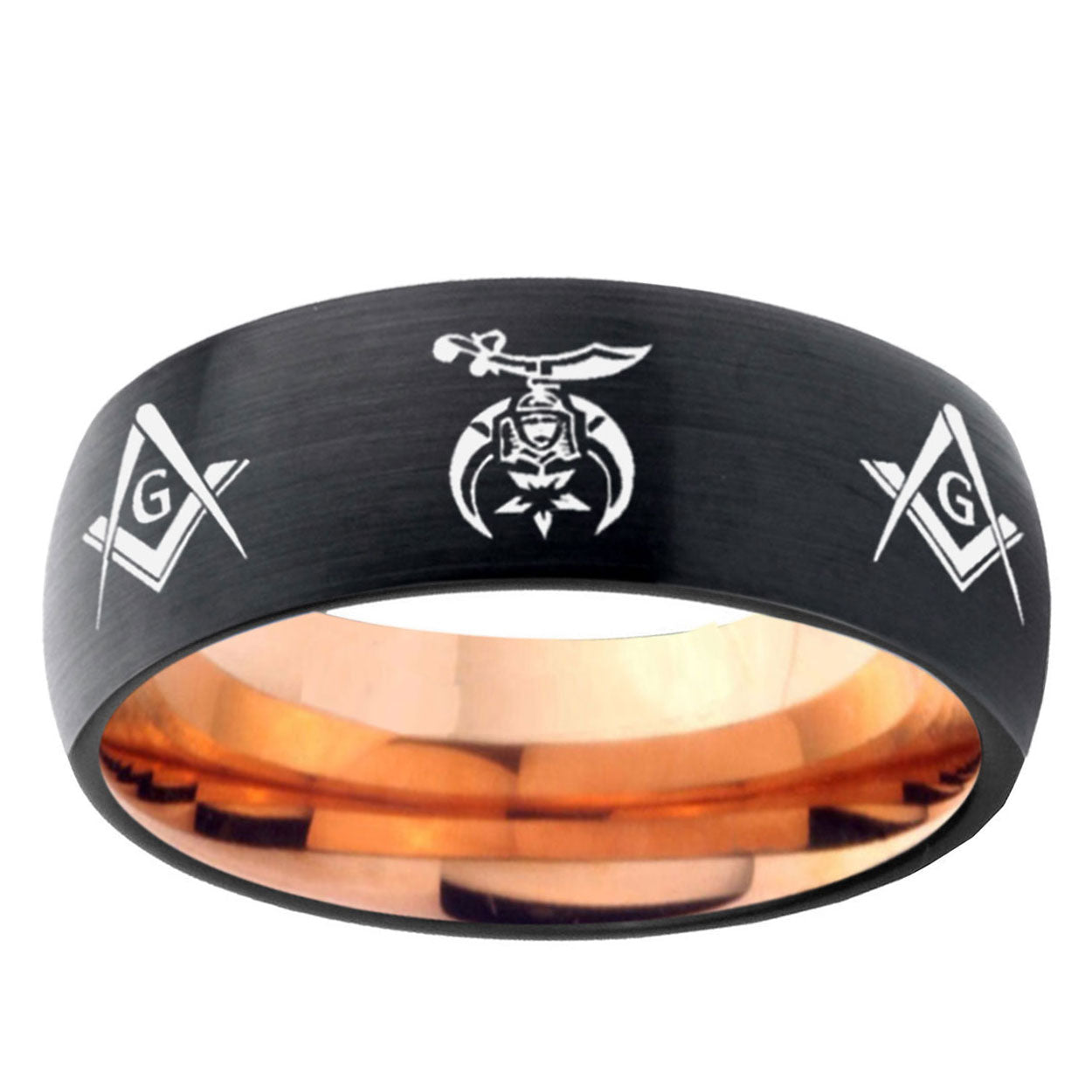 5mm Masonic Shriners Two-Tone Classic Dome Black Rose Gold Tungsten Wedding Band