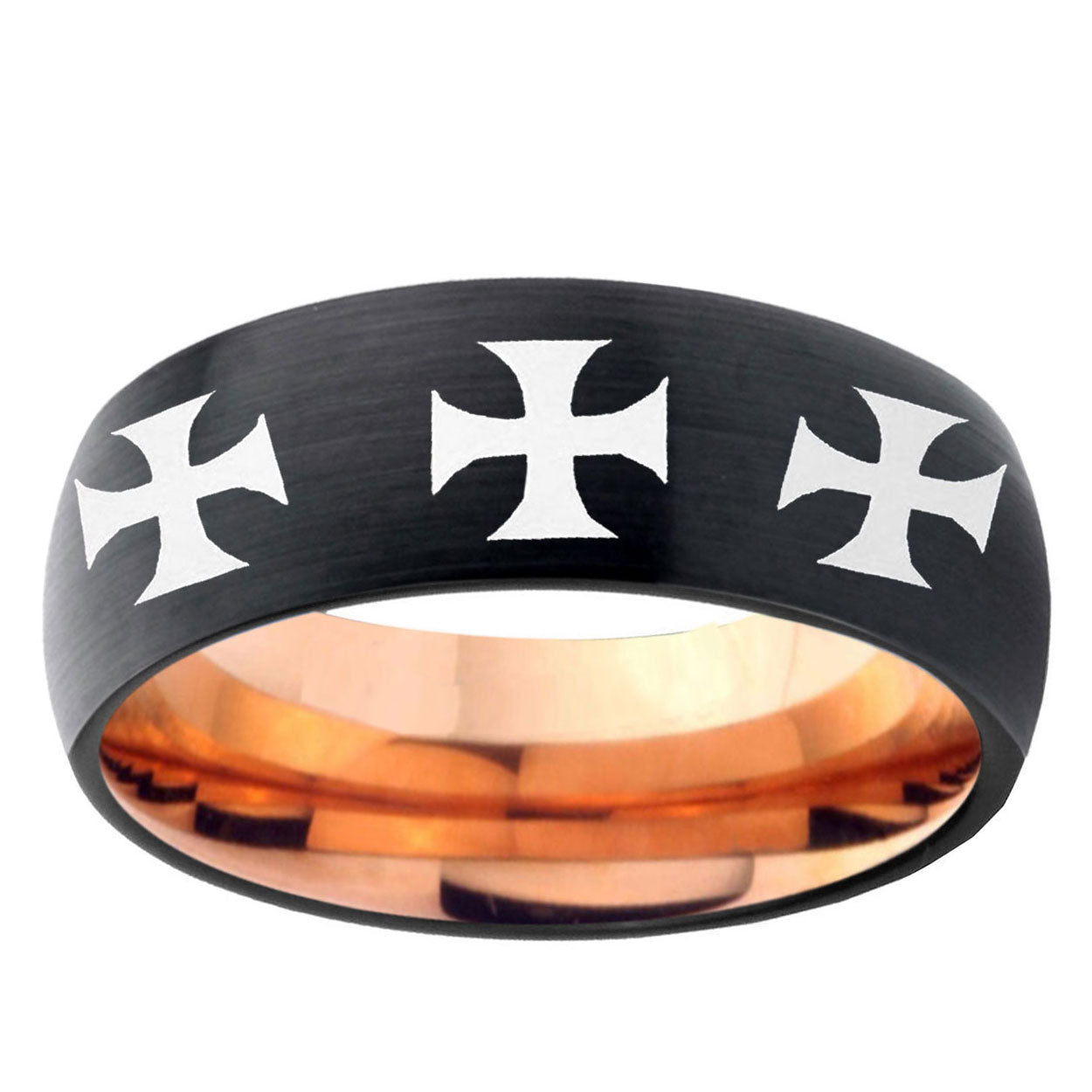 5mm Multi Maltese Cross Two-Tone Classic Dome Black Rose Gold Tungsten Wedding Band