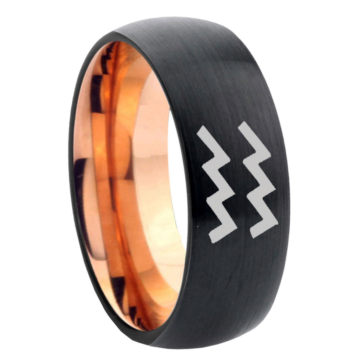 8mm Aquarius Horoscope Two-Tone Classic Dome Black Rose Gold Tungsten Wedding Band