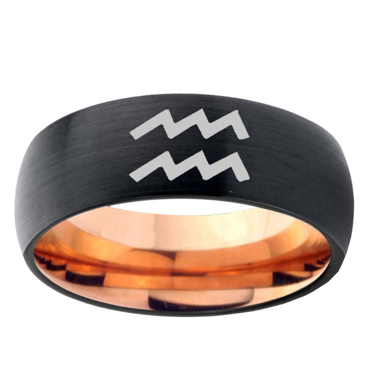 5mm Aquarius Horoscope Two-Tone Classic Dome Black Rose Gold Tungsten Wedding Band