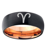 5mm Aries Zodiac Dome Black And Rose Gold Tungsten Carbide Anniversary Ring