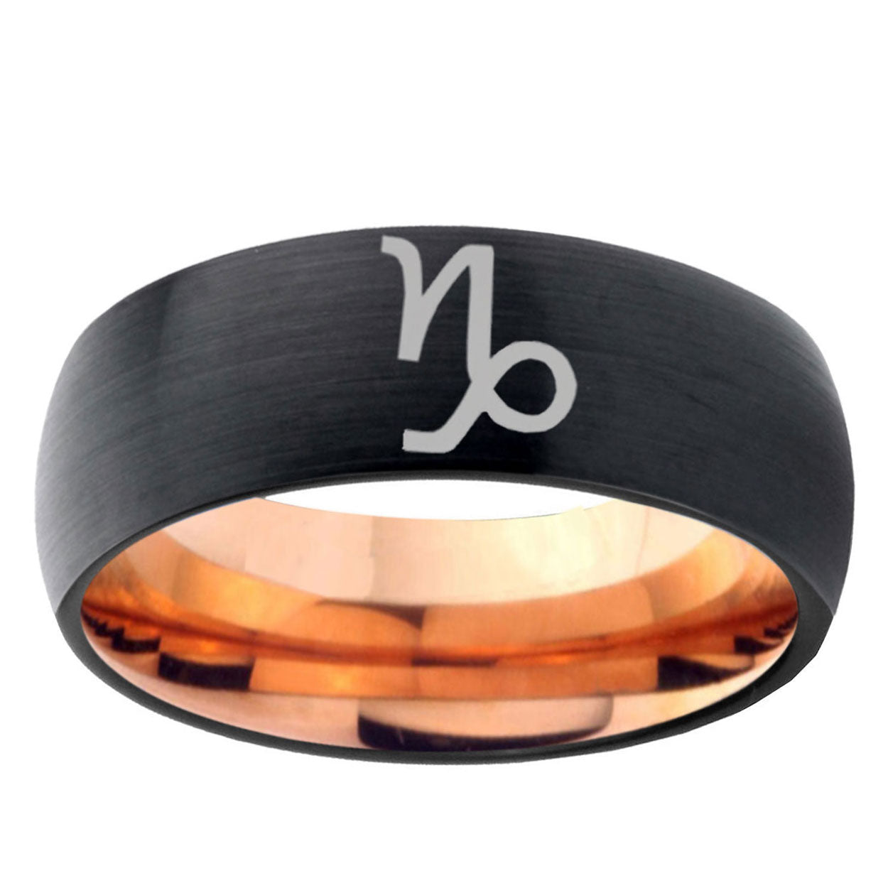 5mm Capricorn Zodiac Two-Tone Classic Dome Black Rose Gold Tungsten Wedding Band