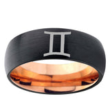 5mm Gemini Zodiac Dome Black And Rose Gold Tungsten Carbide Custom Ring for Men