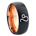 8mm Leo Zodiac Two-Tone Classic Dome Black Rose Gold Tungsten Wedding Band