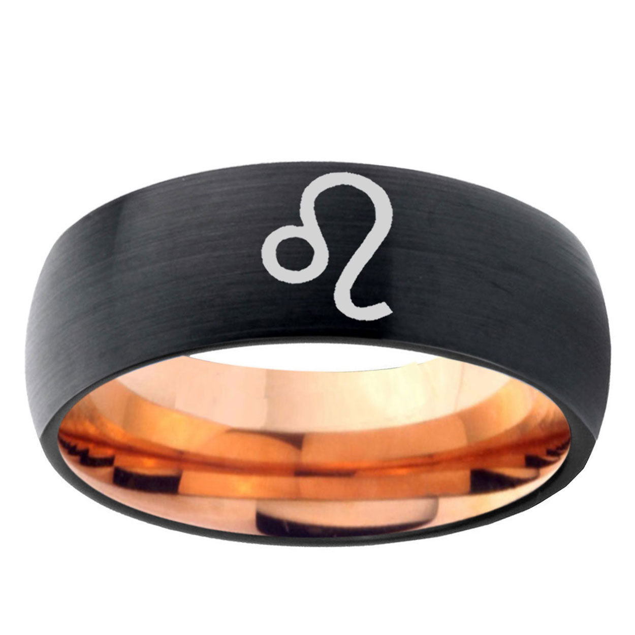 5mm Leo Zodiac Two-Tone Classic Dome Black Rose Gold Tungsten Wedding Band