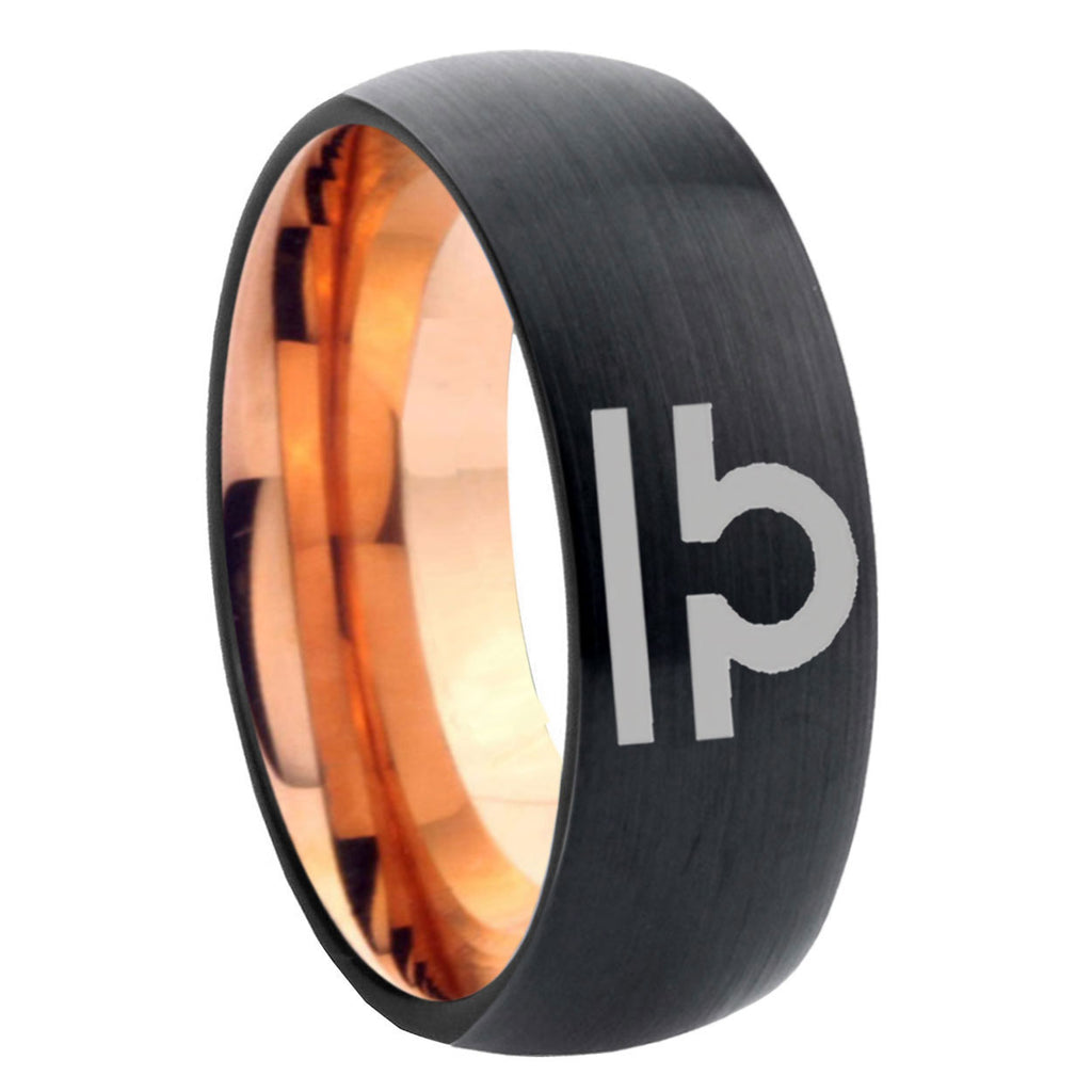 8mm Libra Horoscope Two-Tone Classic Dome Black Rose Gold Tungsten Wedding Band