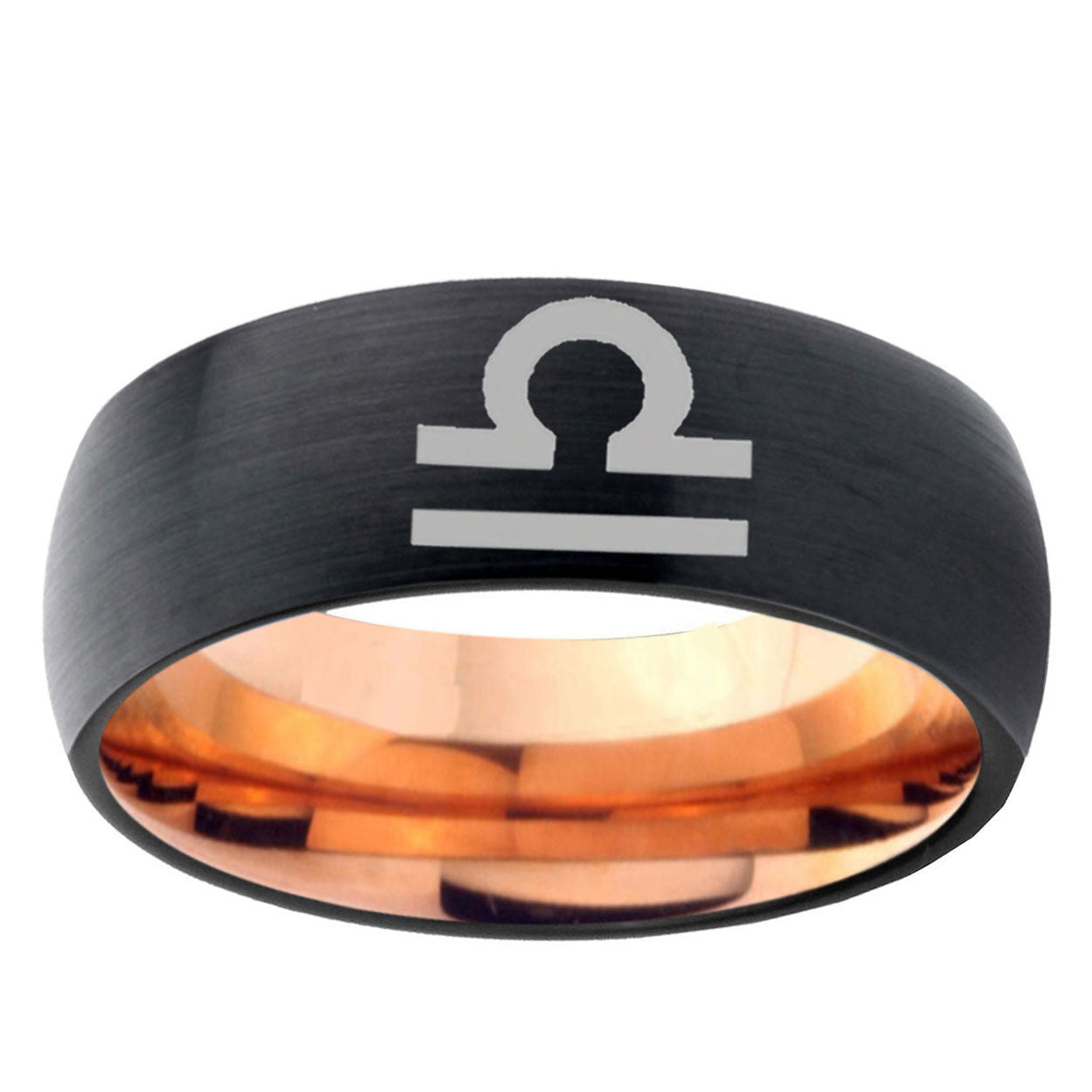 5mm Libra Horoscope Two-Tone Classic Dome Black Rose Gold Tungsten Wedding Band