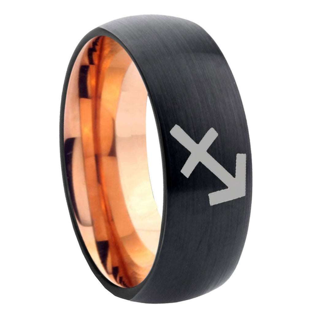8mm Sagittarius Zodiac Two-Tone Classic Dome Black Rose Gold Tungsten Wedding Band