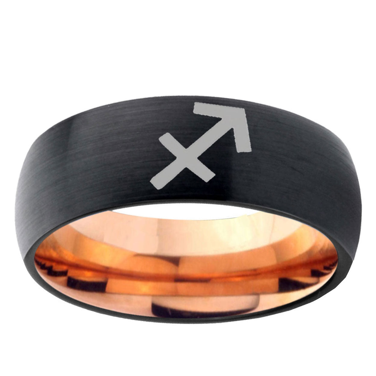 5mm Sagittarius Zodiac Two-Tone Classic Dome Black Rose Gold Tungsten Wedding Band