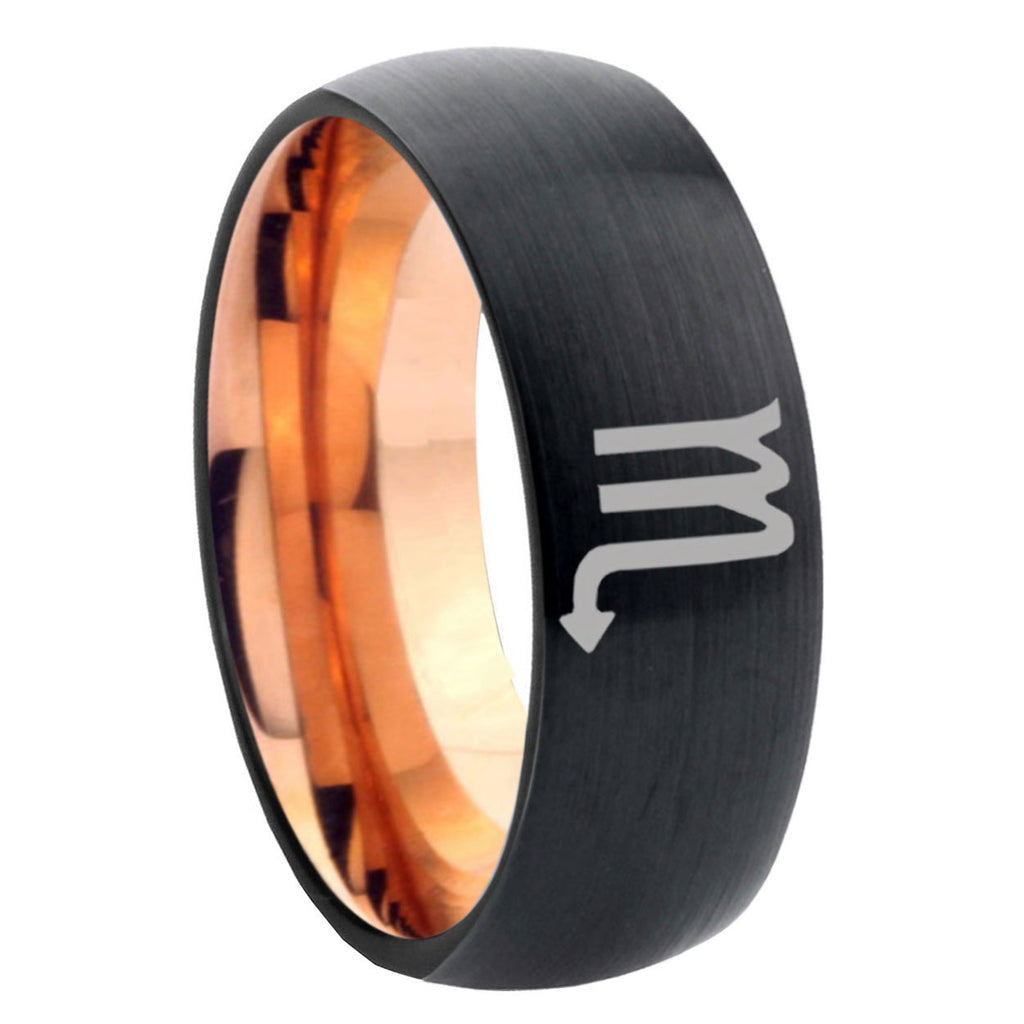 8mm Scorpio Horoscope Two-Tone Classic Dome Black Rose Gold Tungsten Wedding Band