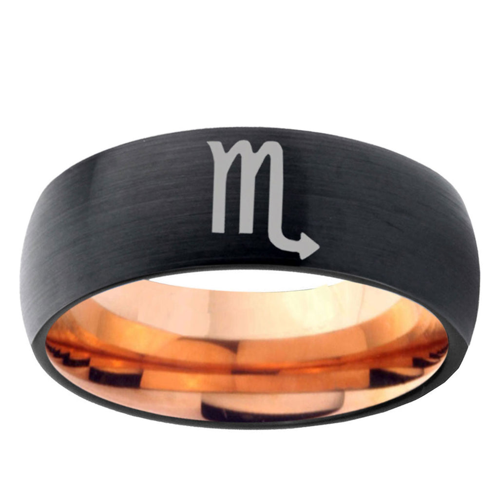 5mm Scorpio Horoscope Two-Tone Classic Dome Black Rose Gold Tungsten Wedding Band
