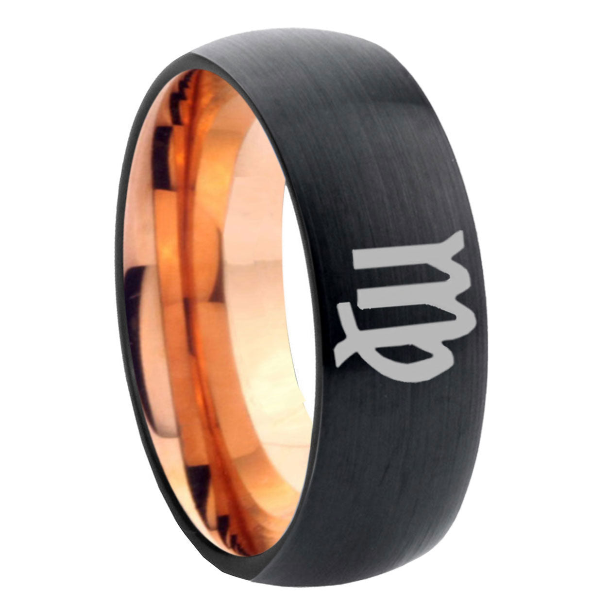 8mm Virgo Zodiac Two-Tone Classic Dome Black Rose Gold Tungsten Wedding Band
