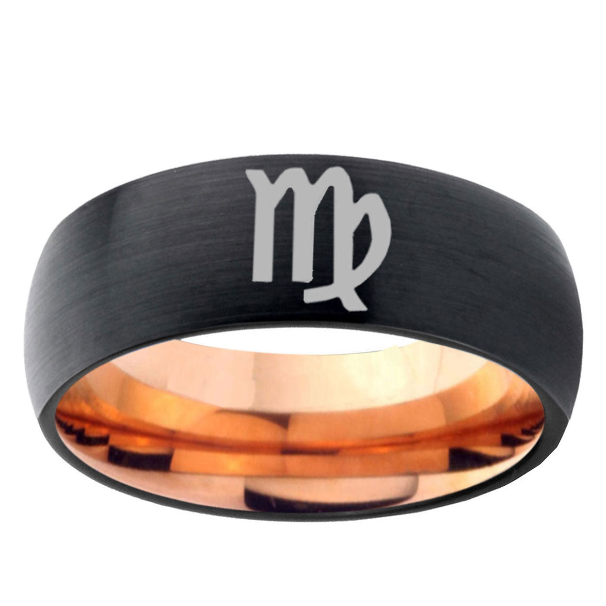 5mm Virgo Zodiac Two-Tone Classic Dome Black Rose Gold Tungsten Wedding Band