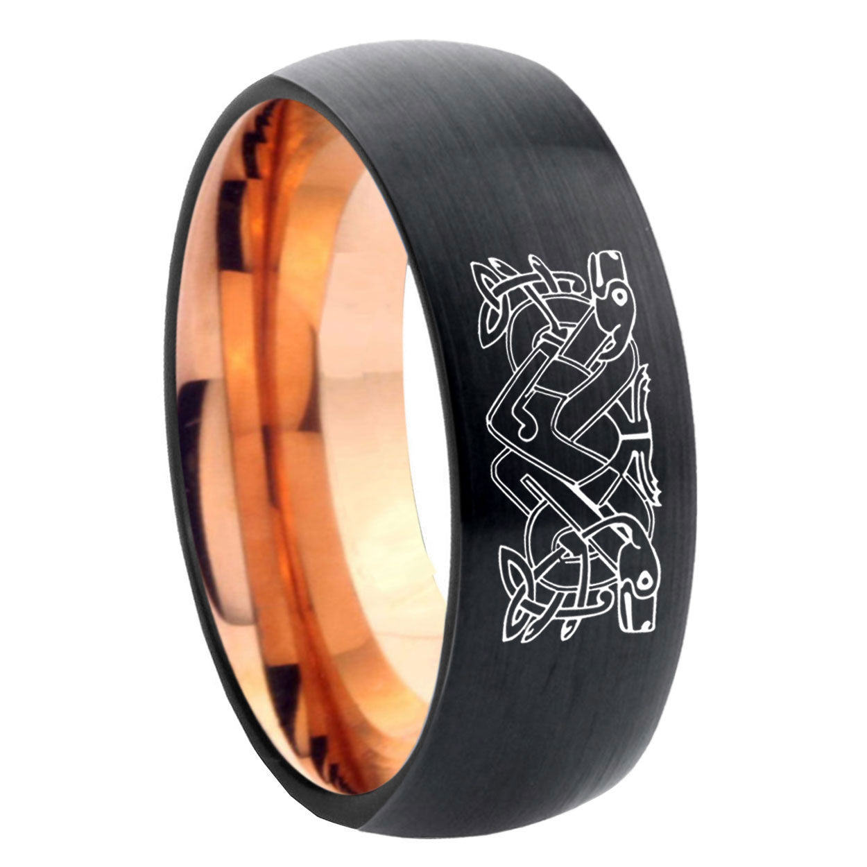 10mm Celtic Dog Dome Tungsten Rose Gold Custom Ring for Men