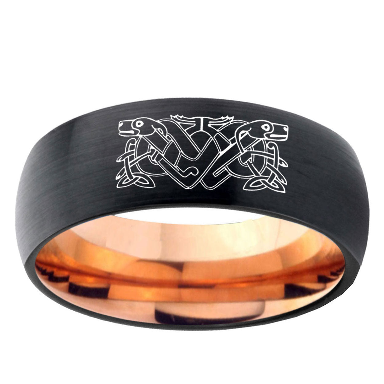 10mm Celtic Dog Dome Tungsten Rose Gold Custom Ring for Men