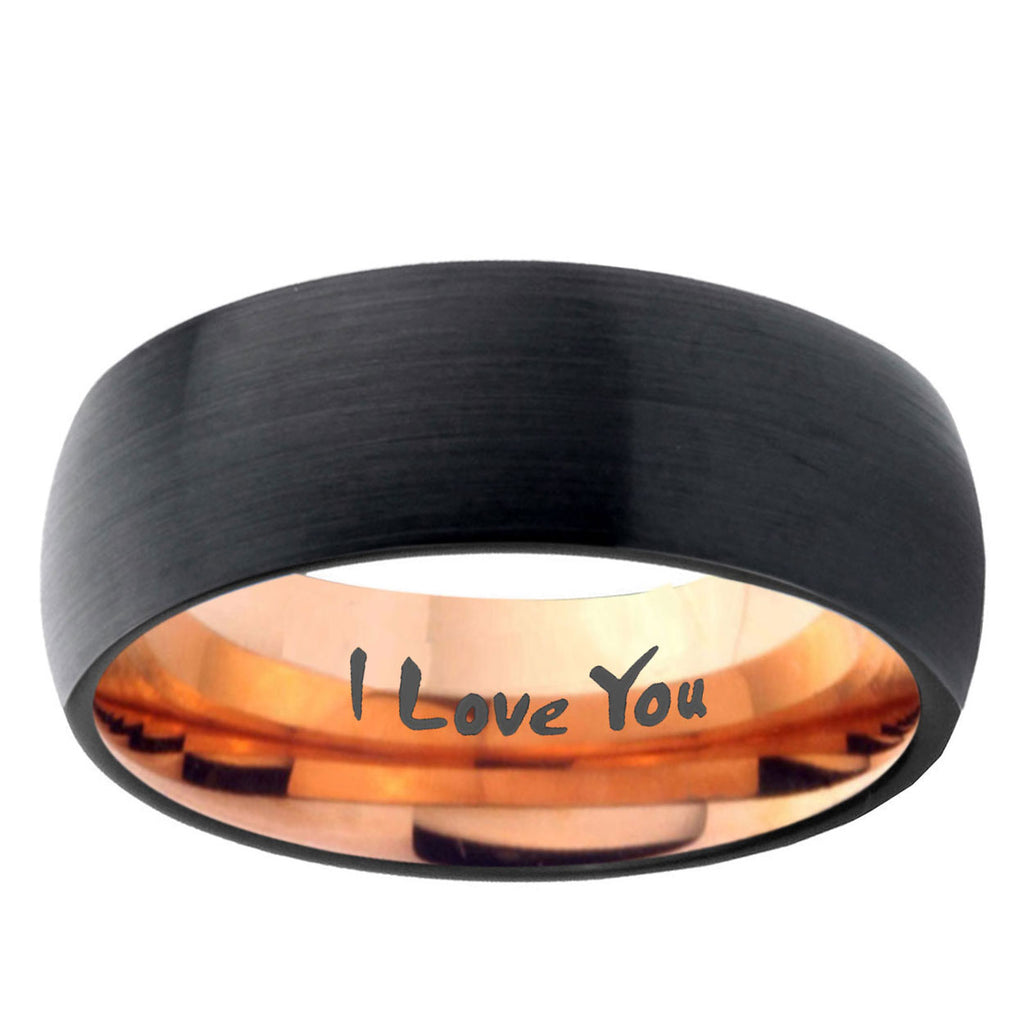 5mm I Love You Two-Tone Classic Dome Black Rose Gold Tungsten Wedding Band