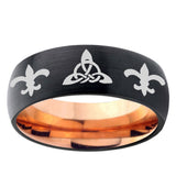 5mm Celtic Triangle Fleur-De-Lis Dome Black And Rose Gold Tungsten Carbide Men's Bands Ring