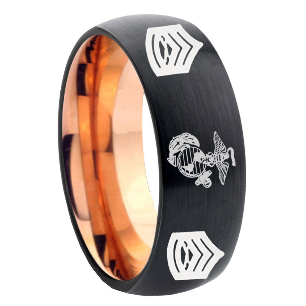 8mm Marine Army Sergeant Two-Tone Classic Dome Black Rose Gold Tungsten Wedding Band
