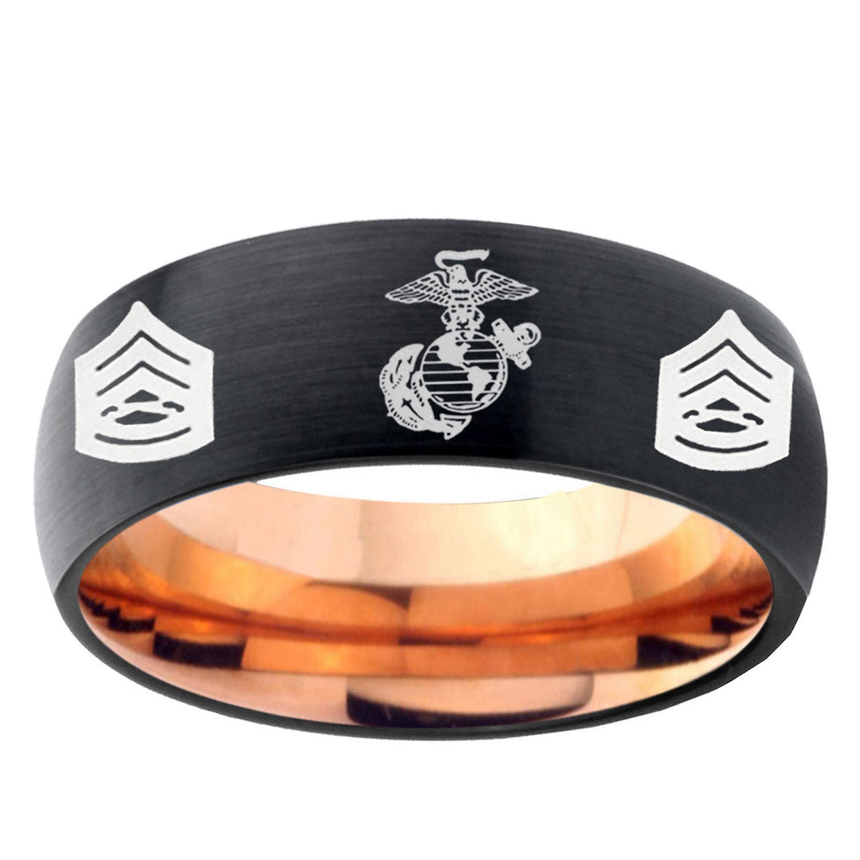 5mm Marine Army Sergeant Two-Tone Classic Dome Black Rose Gold Tungsten Wedding Band