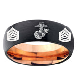 5mm Marine Army Sergeant Dome Black And Rose Gold Tungsten Carbide Custom Ring for Men