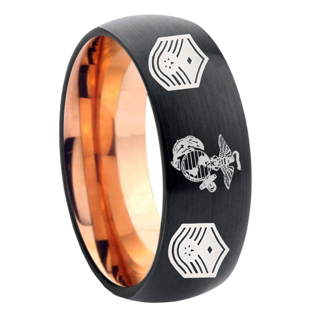 8mm Marine Chief Master Sergeant Two-Tone Classic Dome Black Rose Gold Tungsten Wedding Band