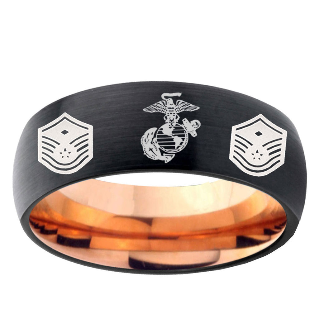 5mm Marine Chief Master Sergeant Two-Tone Classic Dome Black Rose Gold Tungsten Wedding Band