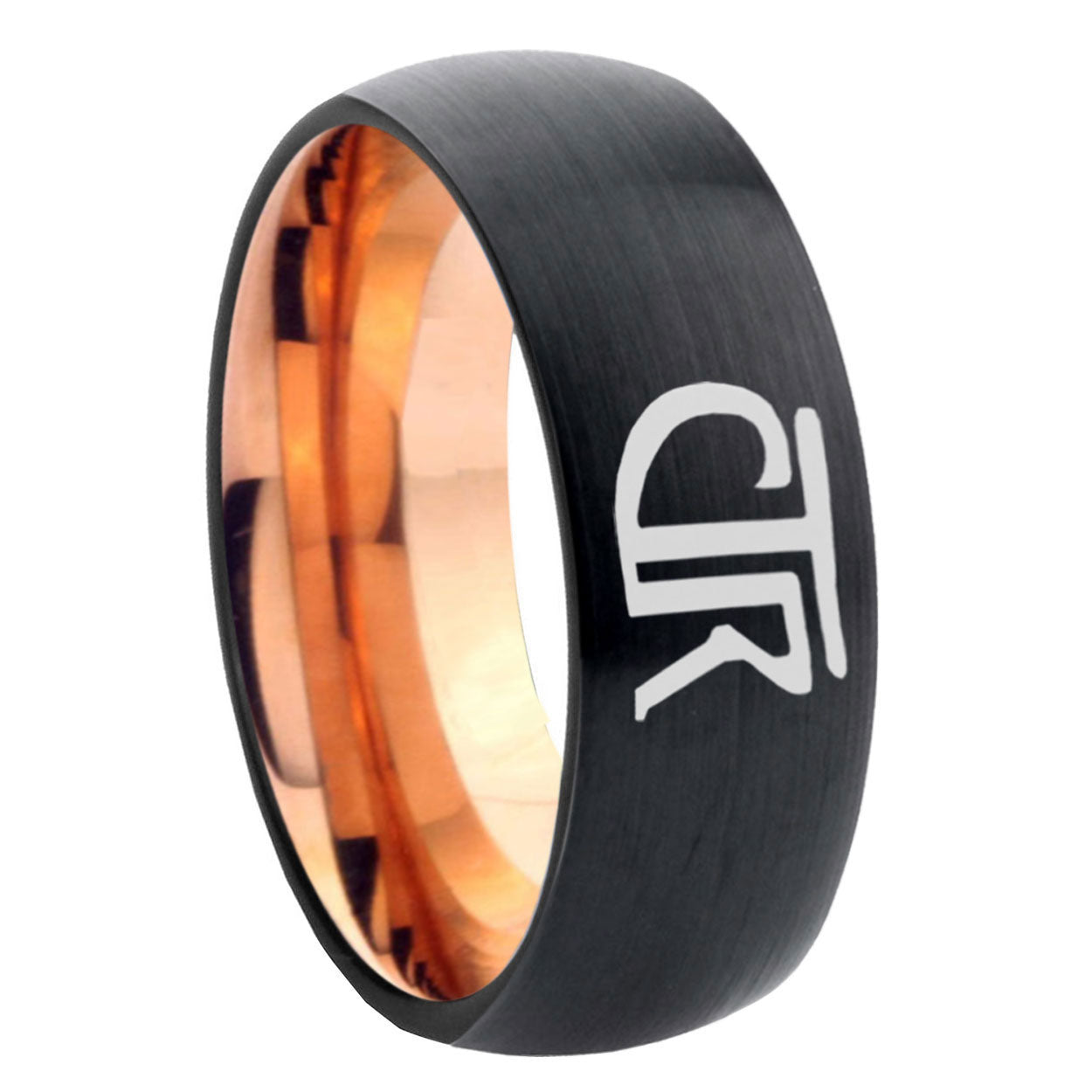 8mm CTR Two-Tone Classic Dome Black Rose Gold Tungsten Wedding Band