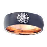 8mm-Fire-Department-Dome-Tungsten-Carbide-Rose-Gold-Men's-Wedding-Ring