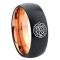 8mm Fire Department Two-Tone Classic Dome Black Rose Gold Tungsten Wedding Band