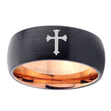 8mm-Flat-Christian-Cross-Dome-Tungsten-Carbide-Rose-Gold-Anniversary-Ring