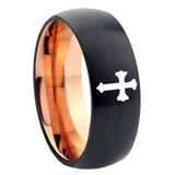 8mm Flat Christian Cross Dome Tungsten Carbide Rose Gold Anniversary Ring