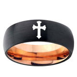 10mm Flat Christian Cross Dome Tungsten Rose Gold Custom Ring for Men