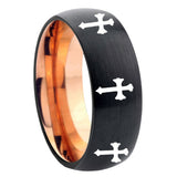 8mm Multiple Christian Cross Dome Black And Rose Gold Tungsten Carbide Personalized Ring