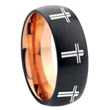 8mm Multiple Christian Cross Dome Black And Rose Gold Tungsten Carbide Men's Engagement Band