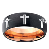 5mm Multiple Christian Cross Dome Black And Rose Gold Tungsten Carbide Men's Engagement Band