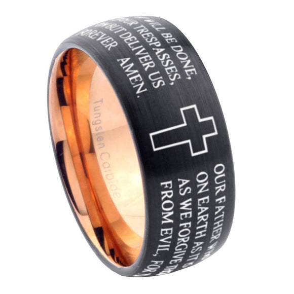 10mm-Etched-Lord's-Prayer-Cross-Dome-Tungsten-Rose-Gold-Custom-Ring-for-Men