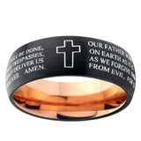10mm Etched Lord's Prayer Cross Dome Tungsten Rose Gold Custom Ring for Men