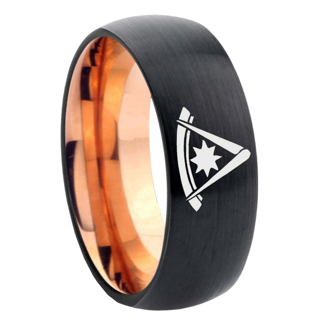 8mm Peaster Master Masonic Two-Tone Classic Dome Black Rose Gold Tungsten Wedding Band