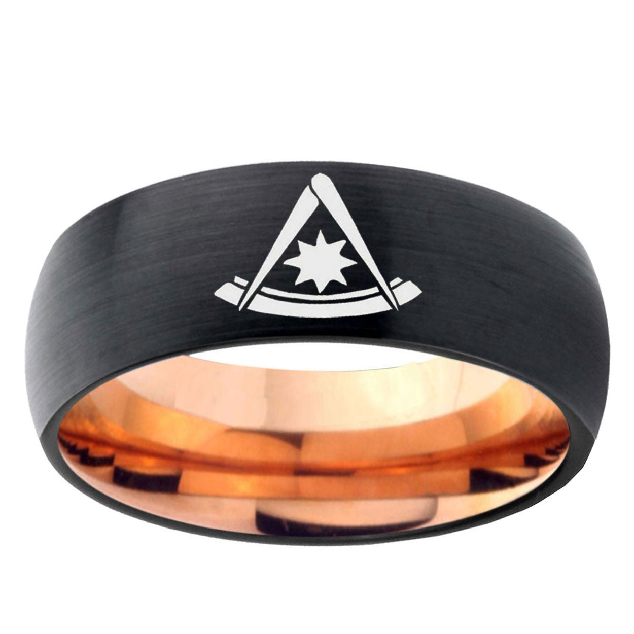 5mm Peaster Master Masonic Two-Tone Classic Dome Black Rose Gold Tungsten Wedding Band