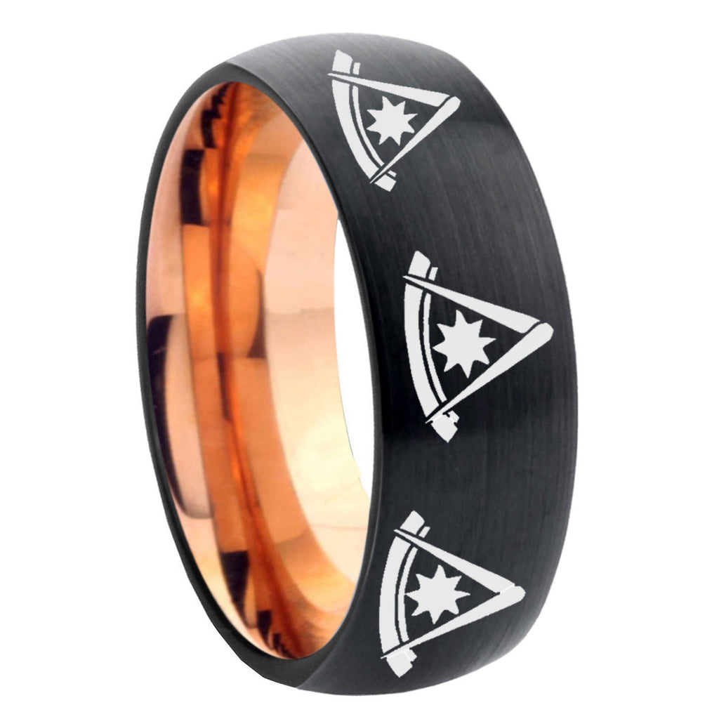 8mm Multi Pester Master Two-Tone Classic Dome Black Rose Gold Tungsten Wedding Band