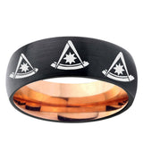 5mm Multiple Pester Master Masonic Dome Black And Rose Gold Tungsten Mens Promise Ring