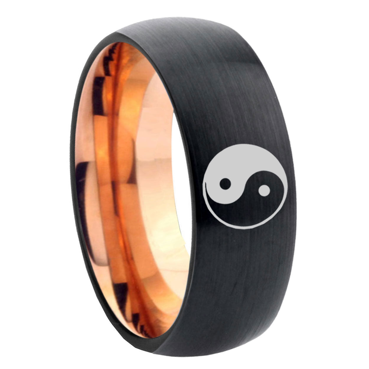 8mm Yin Yang Two-Tone Classic Dome Black Rose Gold Tungsten Wedding Band