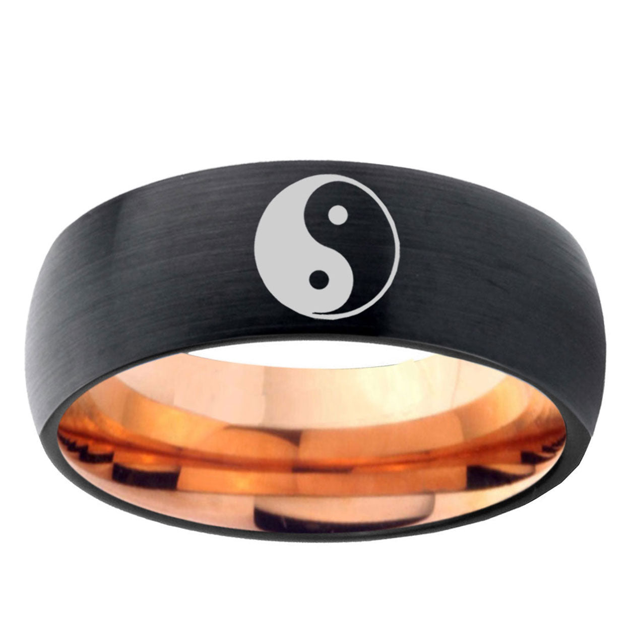 5mm Yin Yang Two-Tone Classic Dome Black Rose Gold Tungsten Wedding Band