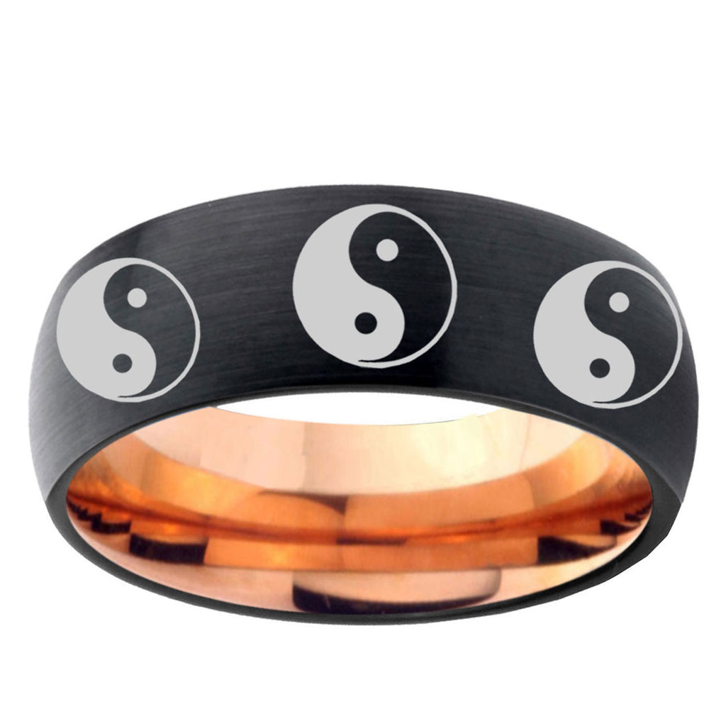 5mm Multiple Yin Yang Two-Tone Classic Dome Black Rose Gold Tungsten Wedding Band