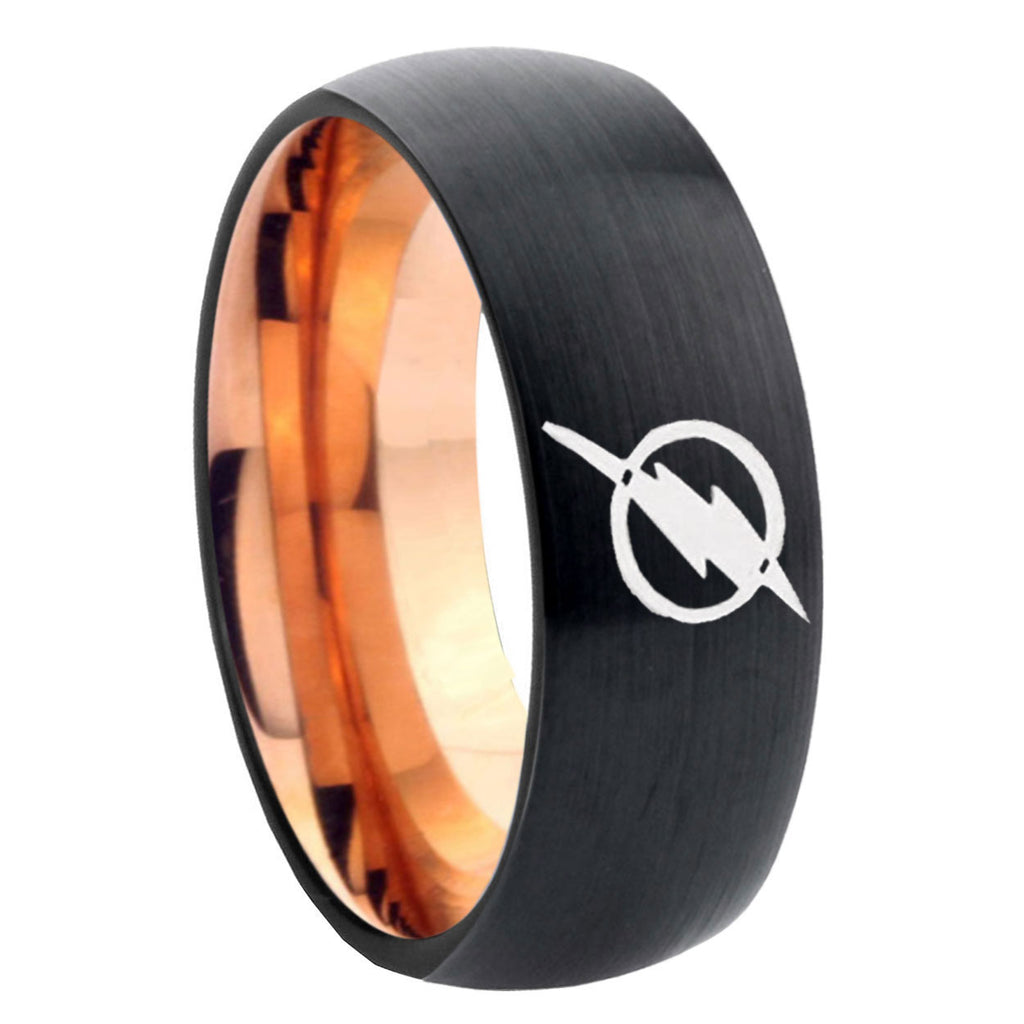 8mm Flash Two-Tone Classic Dome Black Rose Gold Tungsten Wedding Band