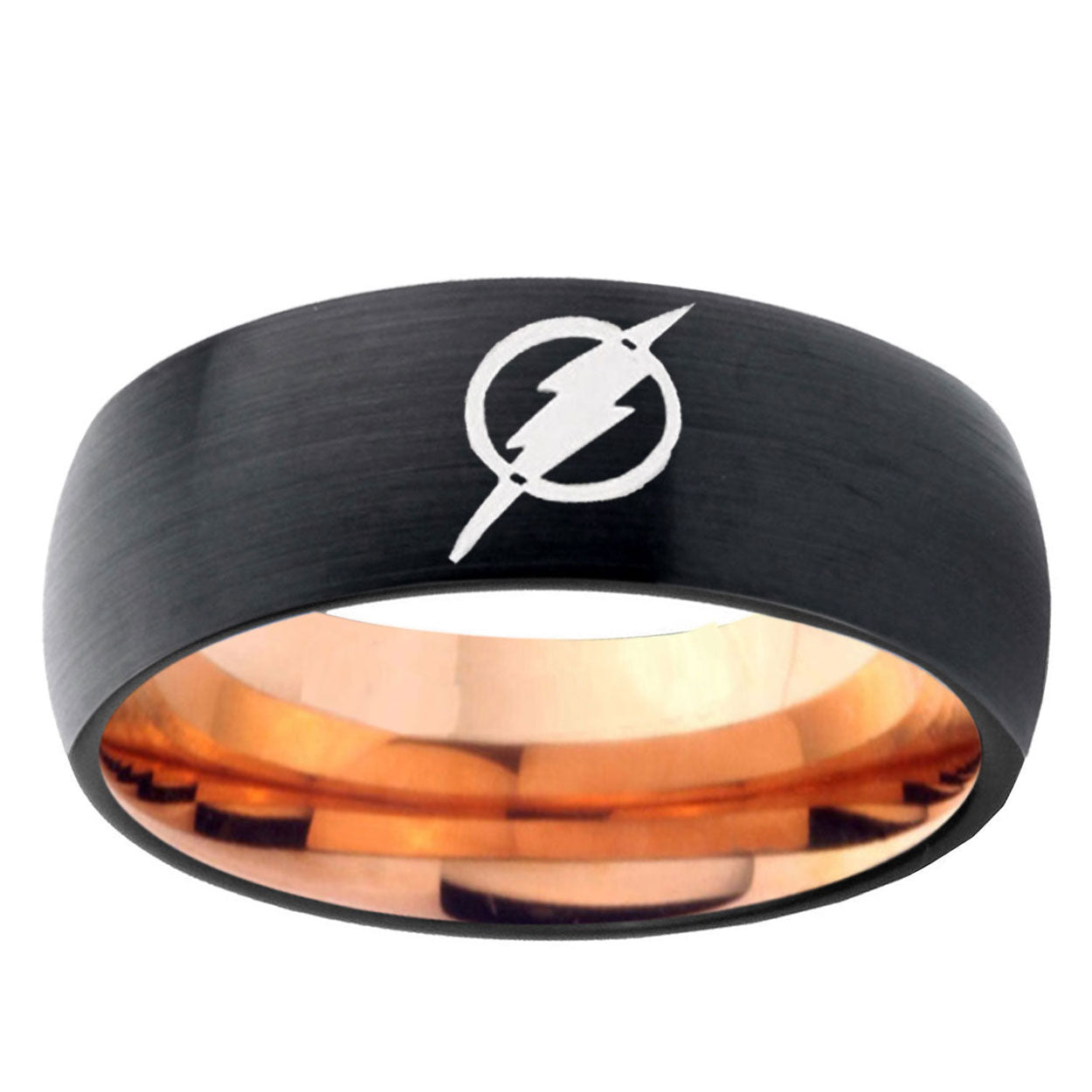 5mm Flash Two-Tone Classic Dome Black Rose Gold Tungsten Wedding Band